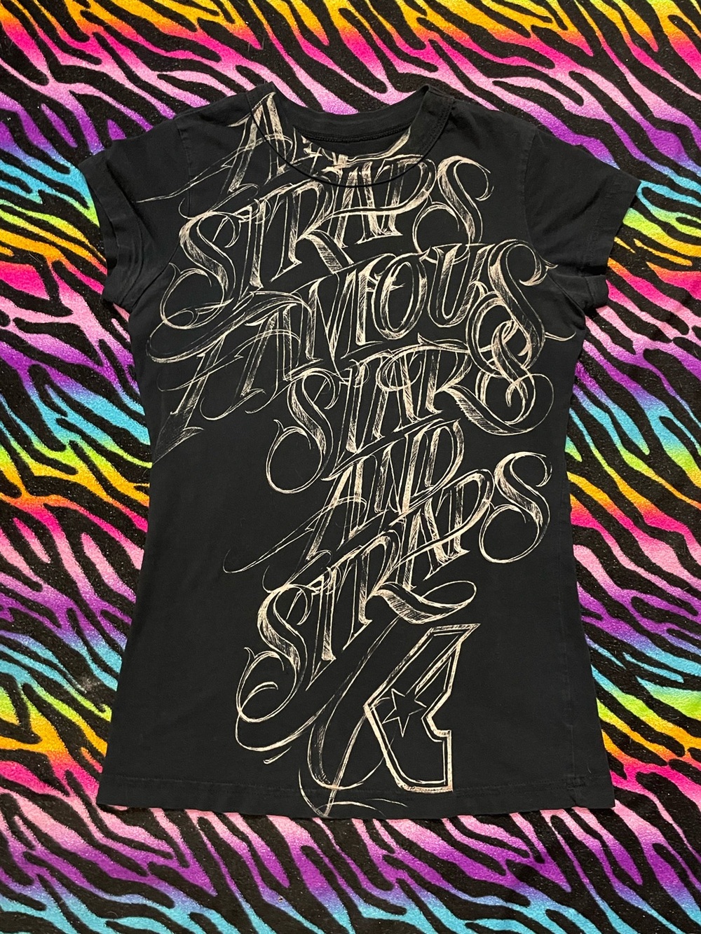 Famous Stars & Straps Black Tee with Script Graphic
